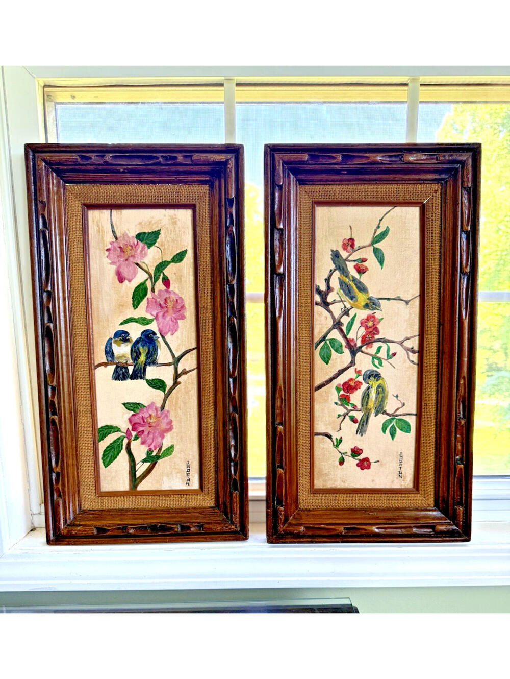 Set of Chinese Paintings, Watercolor Birds & Flowers, asian decor, cottagecore